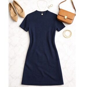 Theory Dolman‎ Shift Dress Striped Knit Navy Blue Stretch Sz P Minimalist Chic